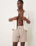 [Abercrombie & Fitch] Abercrombie & Fitch 7 inch drawstring swimming trunks in tan-Brown W26-W28 TAN