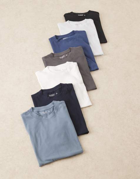 Abercrombie & Fitch 7 pack essential t-shirt in black/blue/white