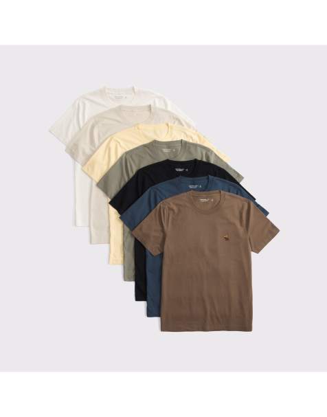 Abercrombie & Fitch 7-pack slim polished signature icon tees in brown multipack - view 1