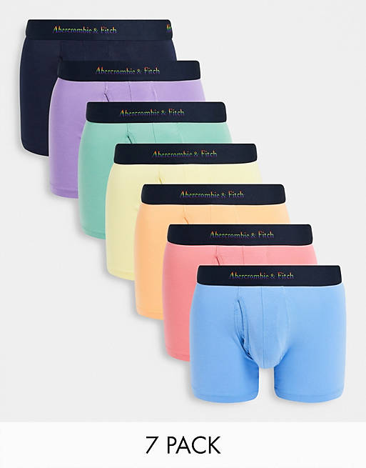 Abercrombie & Fitch 7 pack trunks in pride multi colours with logo waistband