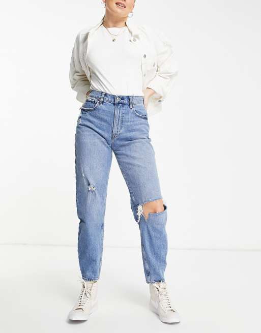 Abercrombie & Fitch 80s mom ripped jeans in mid wash