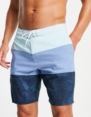 Abercrombie & Fitch 9 inch colour block board shorts in blue