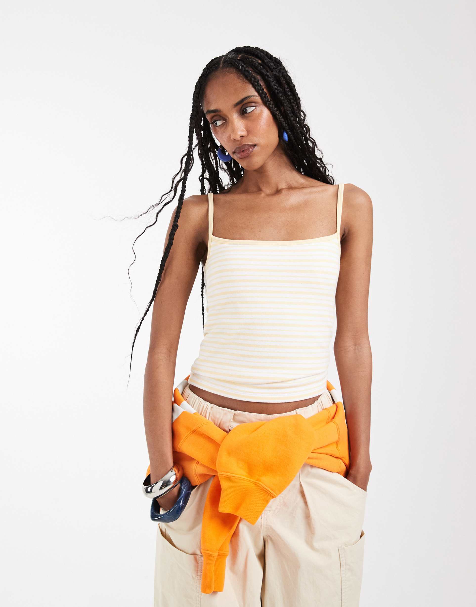 abercrombie & fitch 90s cami top with built in bra in yellow stripes