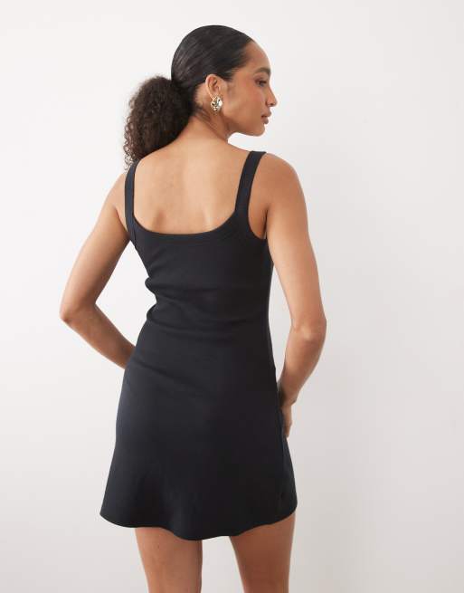 Abercrombie & Fitch 90s jersey mini dress with built in bra in black | ASOS