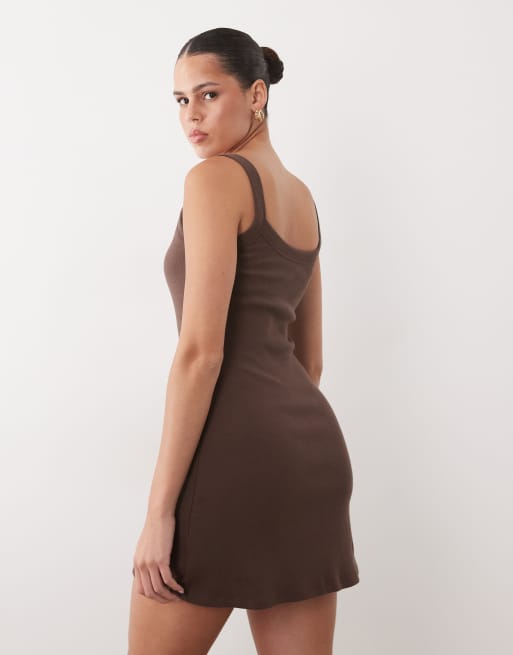Abercrombie & Fitch 90s jersey mini dress with built in bra in brown | ASOS