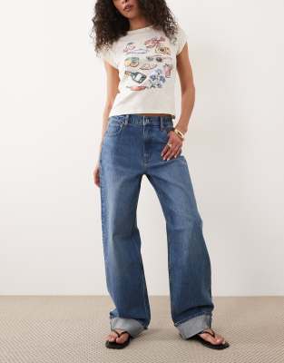 Abercrombie & Fitch 90s Relaxed High Rise Jeans With Turn Up Hem In Blue