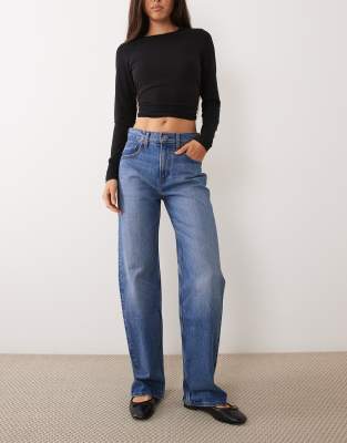 Abercrombie & Fitch 90s relaxed straight leg jeans in mid blue | ASOS