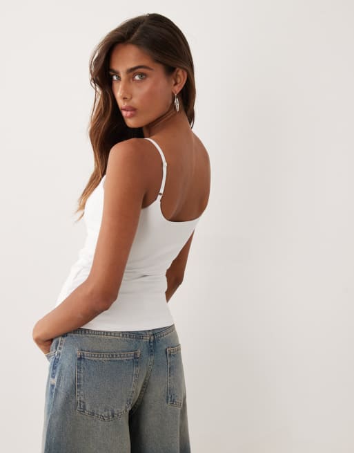 Abercrombie & Fitch 90s seamless cami top with built in bra in white, 2 of 4