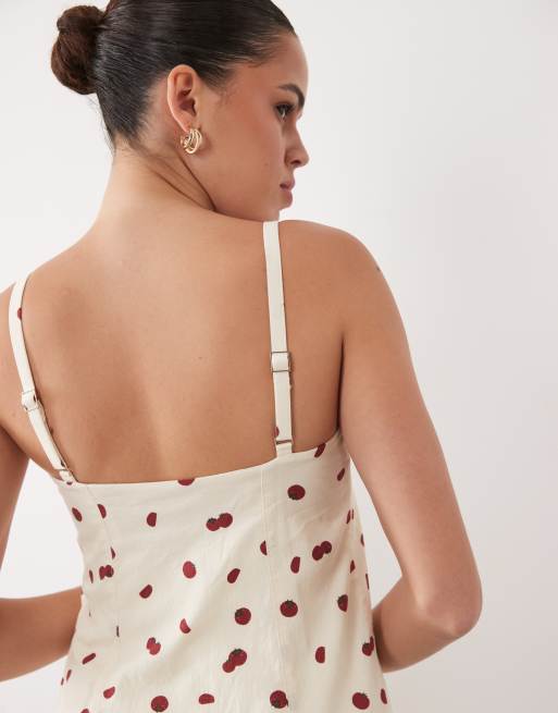 Abercrombie & Fitch 90s square neck mini dress in cream tomato print | ASOS