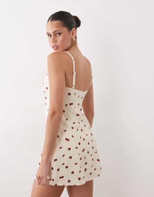 Abercrombie & Fitch 90s square neck mini dress in cream tomato print | ASOS