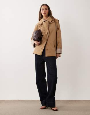 Abercrombie & Fitch A Line Cropped Trench Coat With Scarf Detail In Neutral