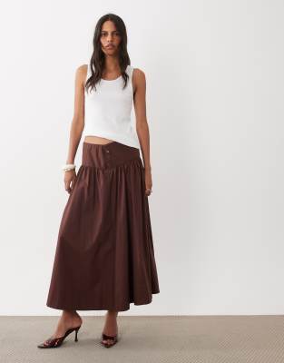 Abercrombie & Fitch A-line Midi Skirt In Brown