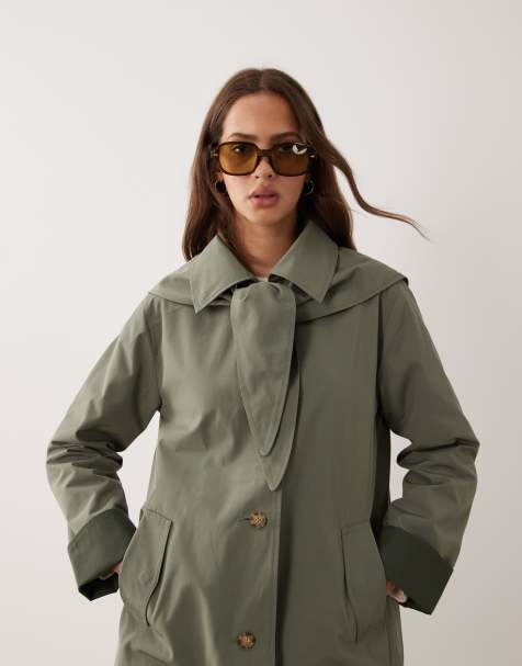 Abercrombie & Fitch A-linjeformad kort trenchcoat med scarfdetalj i khaki - view 1