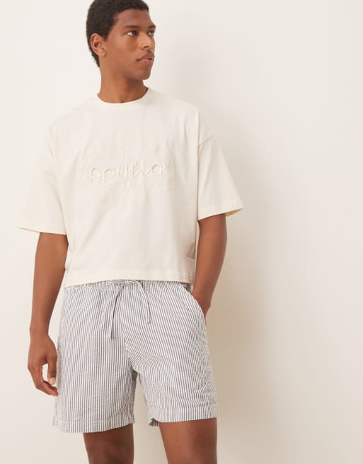 Abercrombie & Fitch - Afslappede shorts med blå striber i bæk-og-bølge-stof, 3 af 5