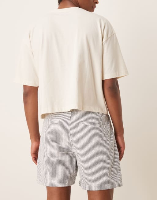 Abercrombie & Fitch - Afslappede shorts med blå striber i bæk-og-bølge-stof, 5 af 5