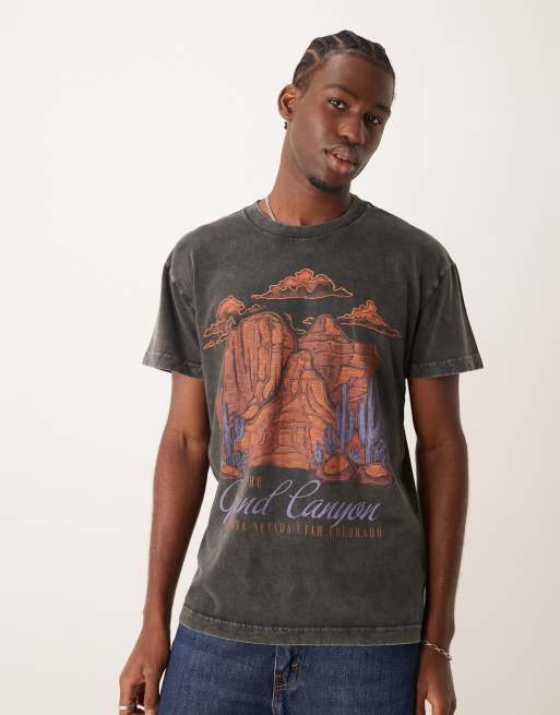 Abercrombie & Fitch - Afslappet T-shirt med 'Grand Canyon'-nationalparkprint i sort syrevask