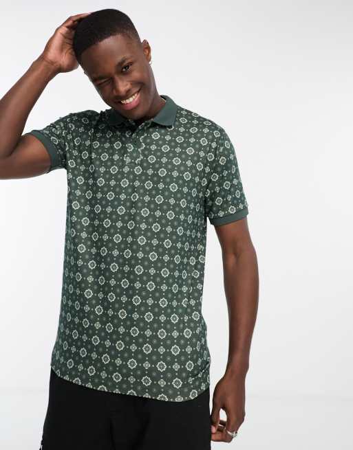 Abercrombie & Fitch – Airknit-Polohemd in Dunkelgrün mit geometrischem Muster
