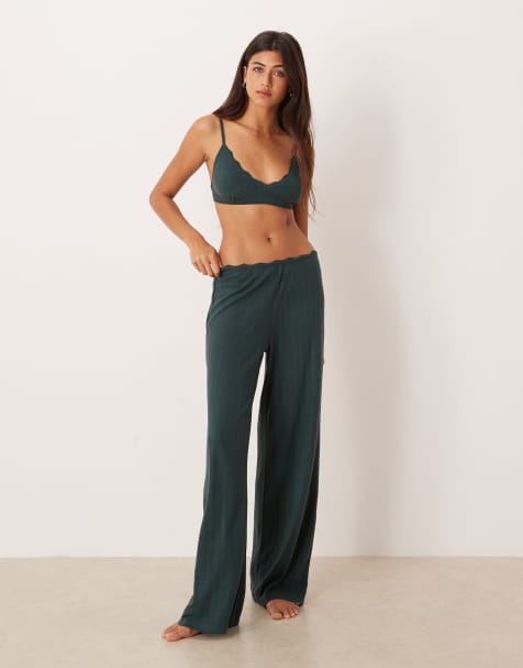 Abercrombie & Fitch - Ajourgebreide pyjamabroek met hoge taille in groen, deel van co-ord set - view 1