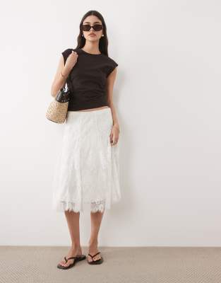 Abercrombie & Fitch All Over Lace Midi Skirt In White