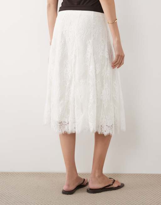 Abercrombie & Fitch all over lace midi skirt in cream, 3 of 5