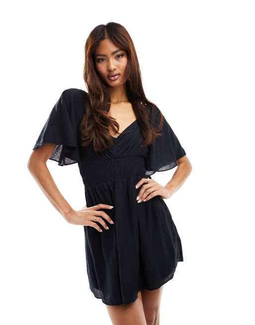 Black v neck hot sale short sleeve dress