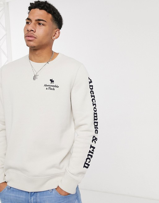 Abercrombie & Fitch applique icon crew neck sweatshirt in cream