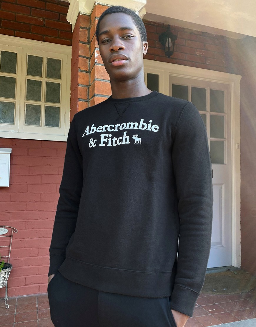 Abercrombie & Fitch applique logo crew sweatshirt in black