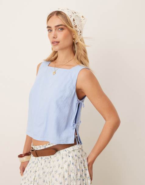 Abercrombie & Fitch apron side tie detail top in blue - view 1