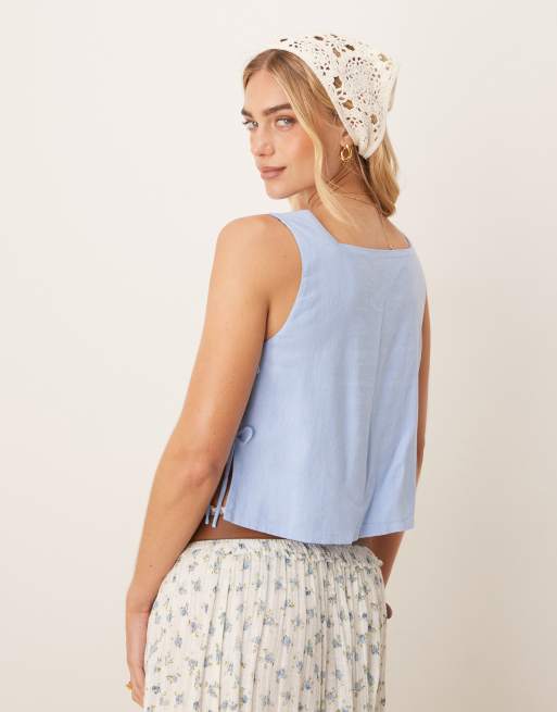 Abercrombie & Fitch apron side toe detail top in blue , 4 of 4