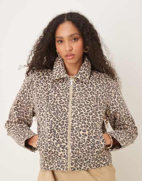 Abercrombie & Fitch - Arbejdstøj - Denimjakke med lynlås foran og leopardprint - view 1