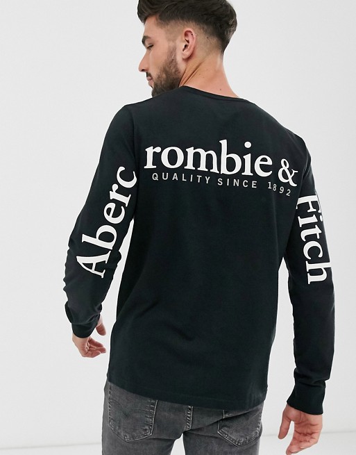 Abercrombie & Fitch arm and chest logo long sleeve top in black