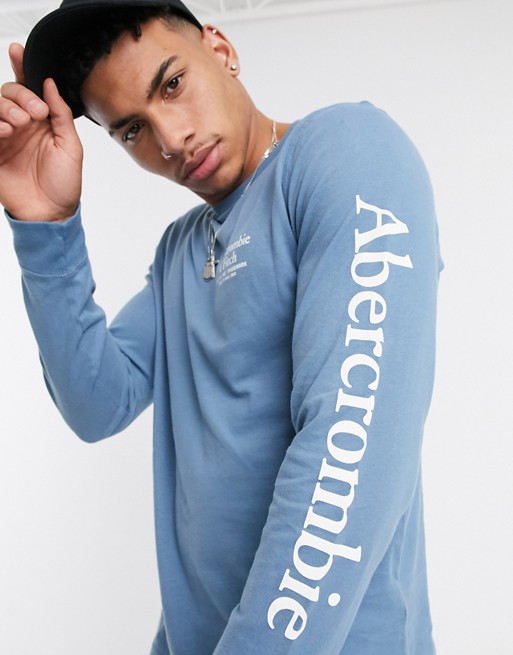Abercrombie & Fitch arm and chest logo long sleeve top in light blue