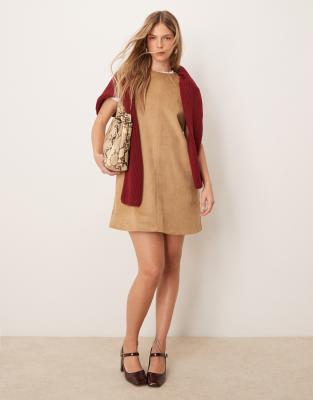 Abercrombie & Fitch - Ärmelloses Blazer-Kleid aus Wildlederimitat in Hellbraun