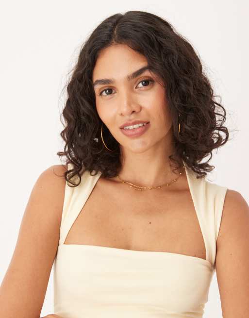 Abercrombie & Fitch – Ärmelloses, gerafftes Oberteil in Gelb mit eckigem Ausschnitt, 3 von 4