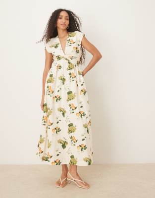 Abercrombie & Fitch - Ärmelloses Maxikleid mit V-Ausschnitt und Fruchtmuster-Bunt