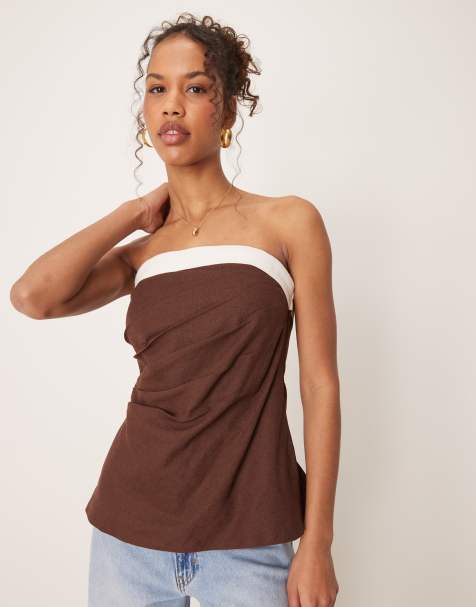 Abercrombie & Fitch – Ärmelloses Schlauchoberteil aus Leinen in Beige - view 1