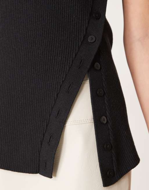Abercrombie & Fitch asymmetric knit tank top in black, 2 of 4