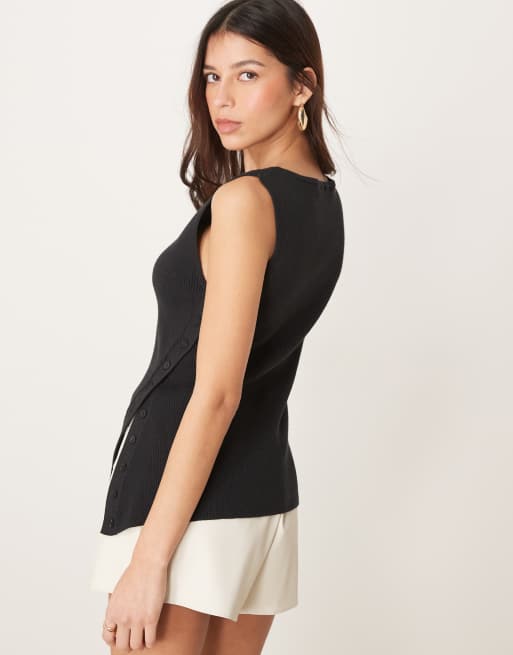 Abercrombie & Fitch asymmetric knit tank top in black, 4 of 4
