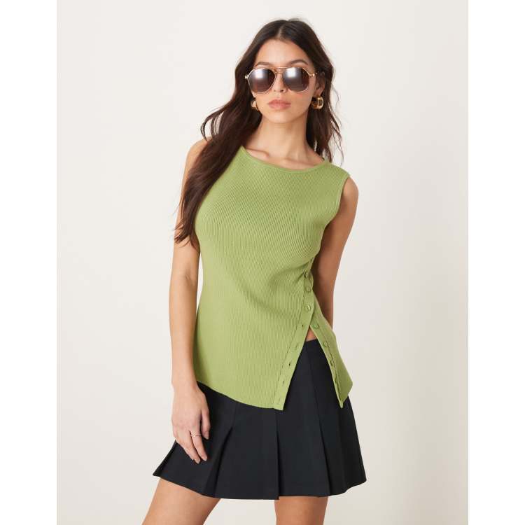 Abercrombie & Fitch asymmetric knit tank top in olive green | ASOS