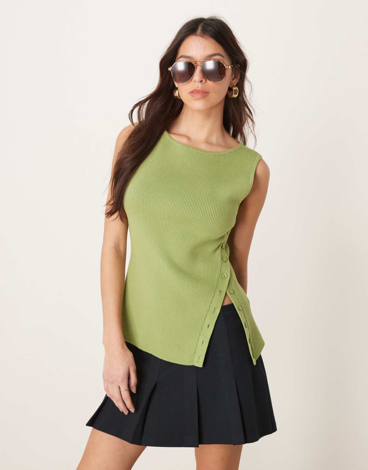 Abercrombie & Fitch asymmetric knit tank top in olive green