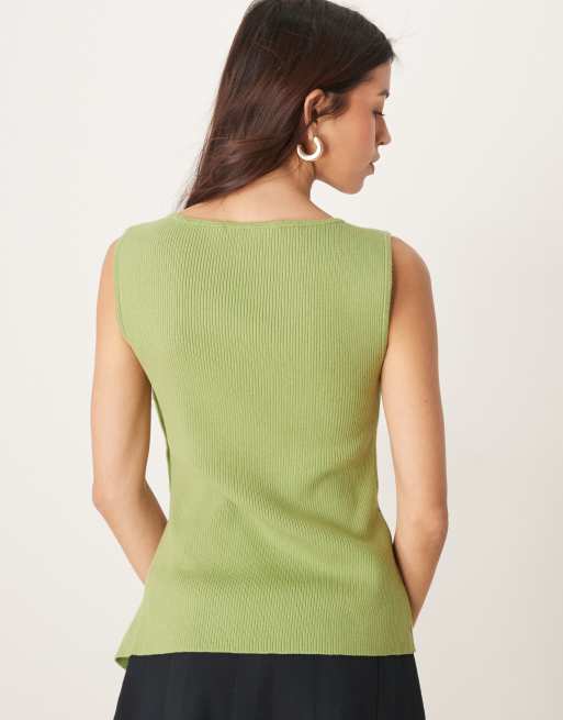 Abercrombie & Fitch asymmetric knit tank top in olive green | ASOS