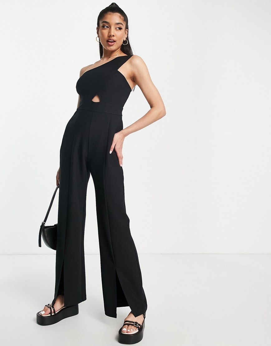 Abercrombie & Fitch asymmetric one shoulder jumpsuit in black