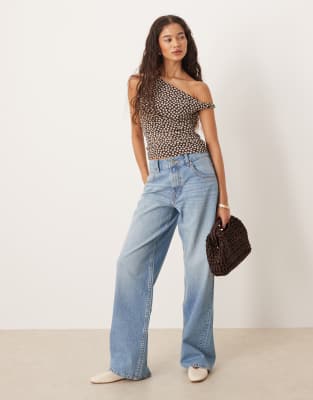 Abercrombie & Fitch Asymmetric Ruched Mesh Top In Brown