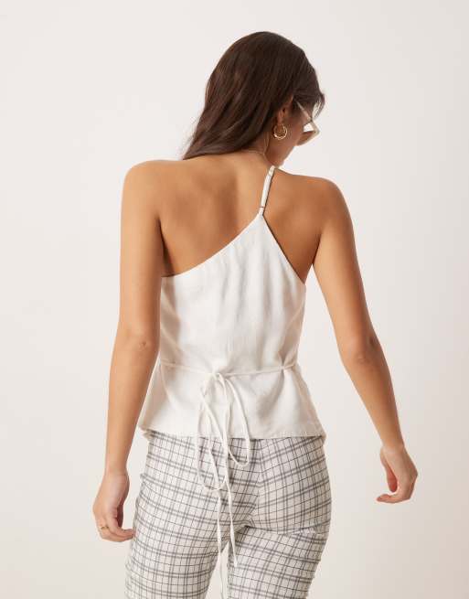 Abercrombie & Fitch asymmetric tie detail top in white, 2 of 4