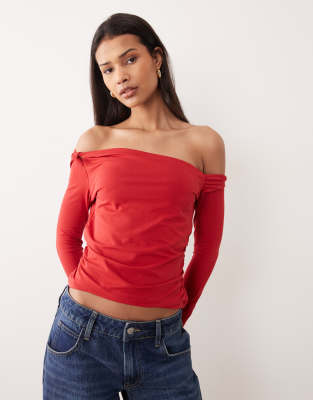 Abercrombie -amp Fitch asymmetric twist long sleeve top in burgundy red 9690₽