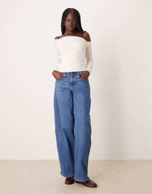 Abercrombie & Fitch asymmetric twist long sleeve top in cream, 2 of 4