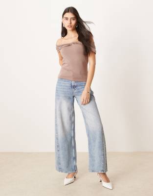 Abercrombie & Fitch Asymmetric Twist Off The Shoulder Top In Brown