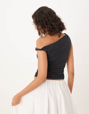 Abercrombie & Fitch Asymmetric Twist One Shoulder Top In Black