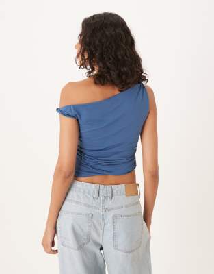 Abercrombie & Fitch Asymmetric Twist One Shoulder Top In Blue