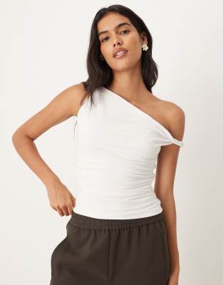 Abercrombie & Fitch Asymmetric Twist One Shoulder Top In White